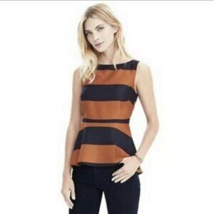 Banana Republic Sleeveless Rugby Stripe Peplum Top Cognac Navy‎ Color Size 10